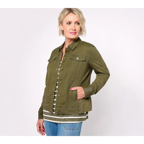 Belle by Kim Gravel Jackets & Blazers - Belle by Kim Gravel Twill Jacket with Knit Back and Sleeve XL Olive Envy